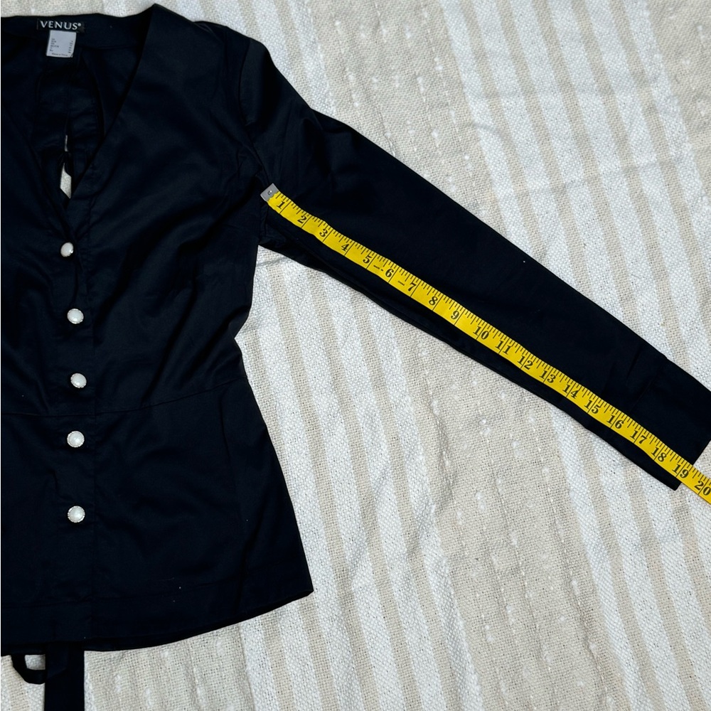 Venus black tie back pearl button down blouse - Picture 12 of 14